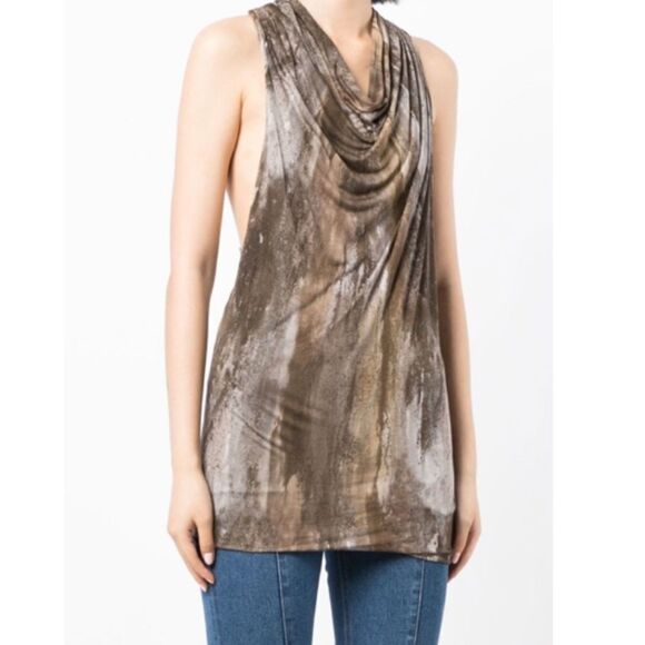 𝅺Helmut Lang Abstract Print Modal Cowl Neck Racerback Tank Top Size S - Picture 1 of 9